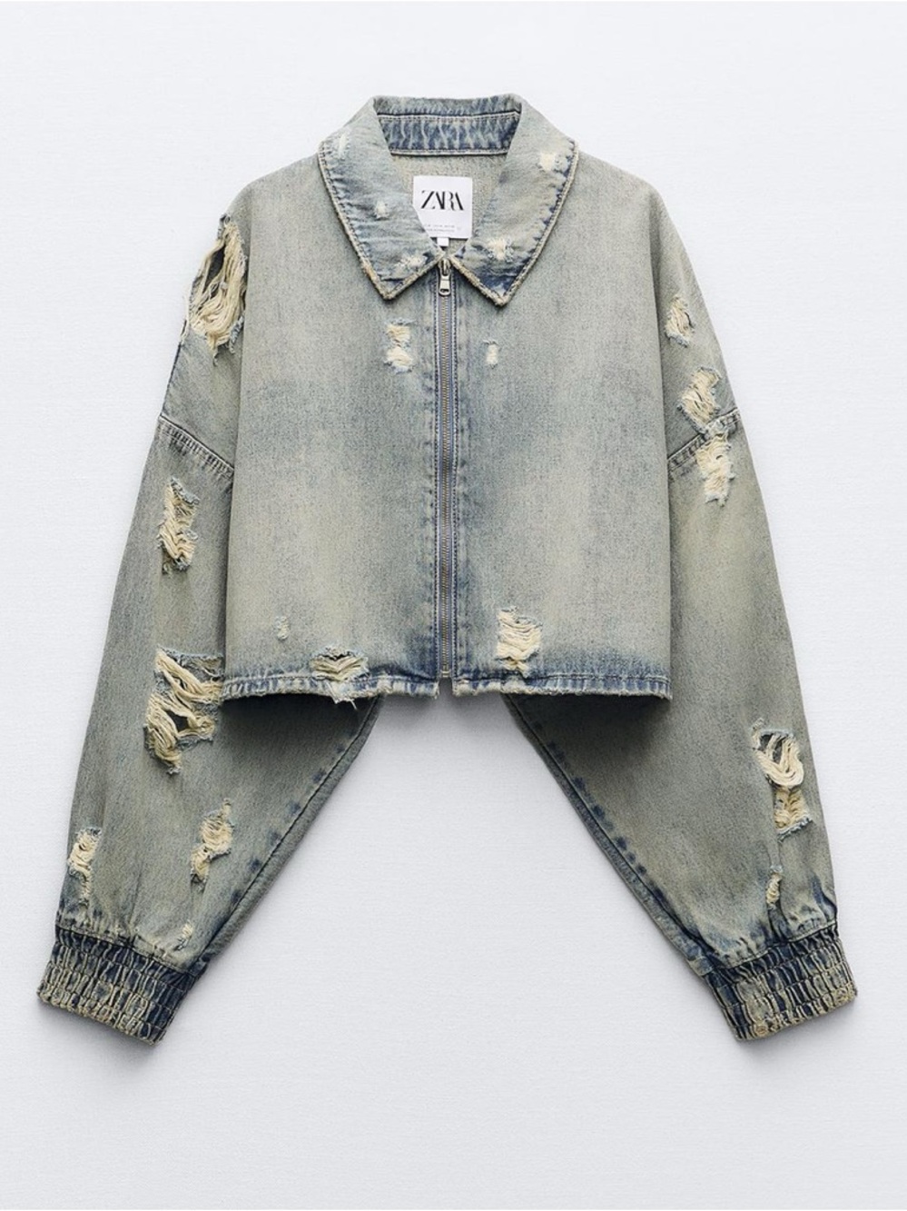 ZARA TRF Ripped Crop Denim Jacket